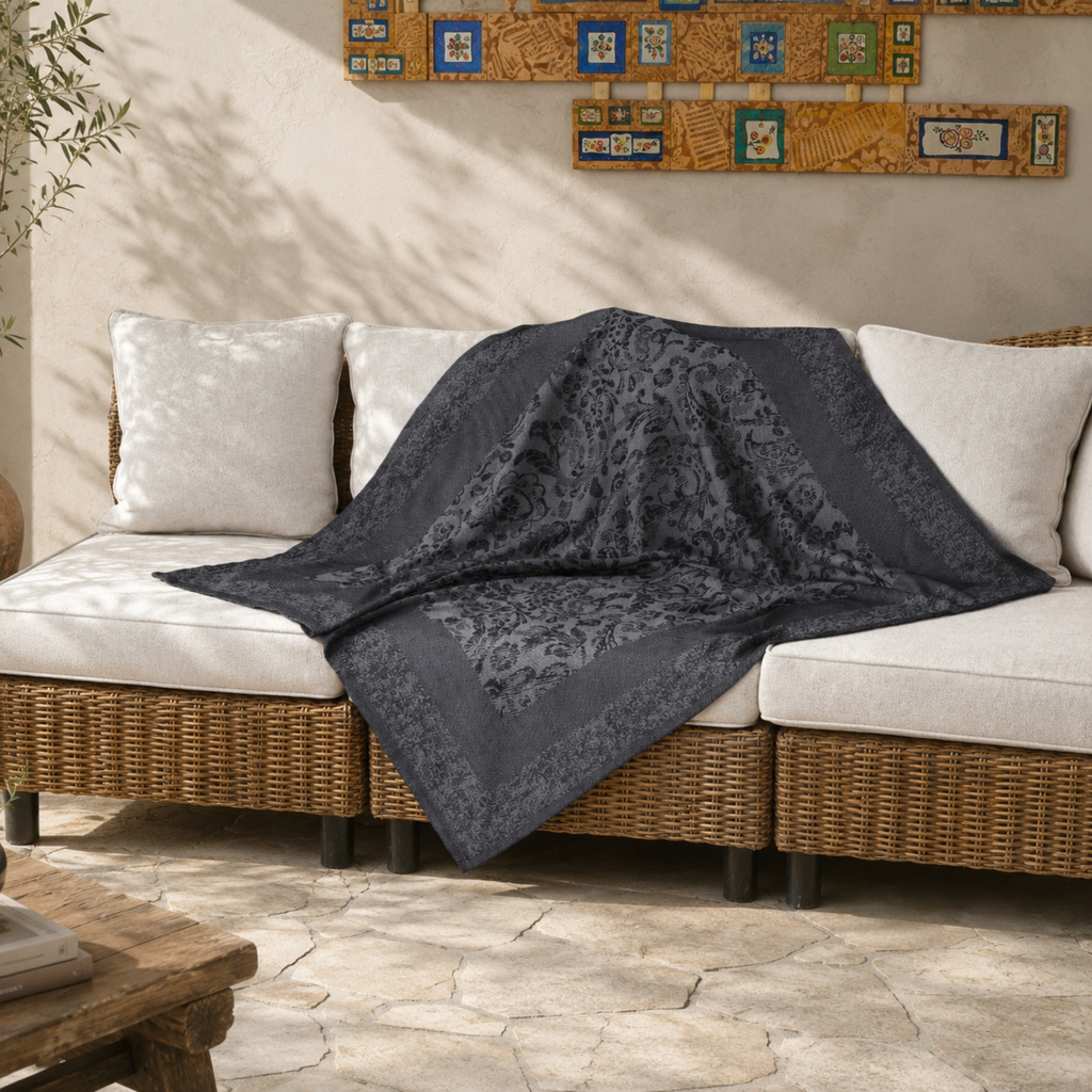 Koyu Antrasit Damask Koltuk Şalı 130X151 cm