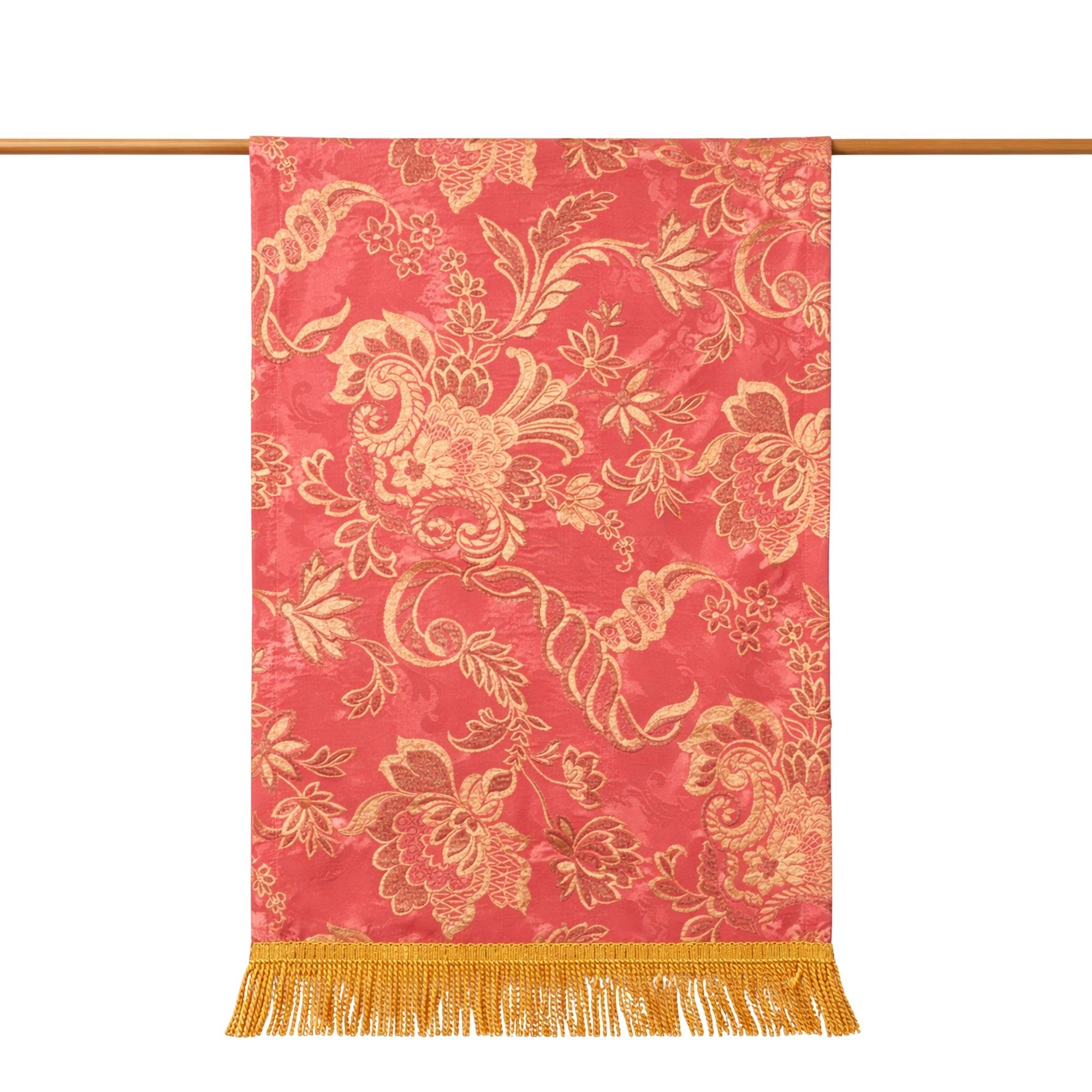 Püskül Detaylı Bordo Çiçek Desen Runner 50X135