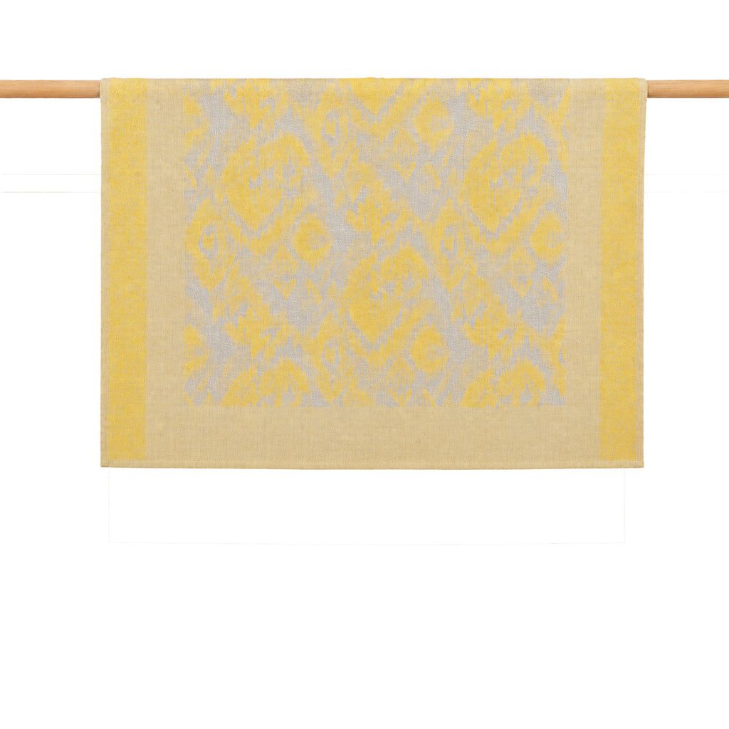 Açık Gri Sarı İkat Desenli Koltuk Şalı 134X140 cm