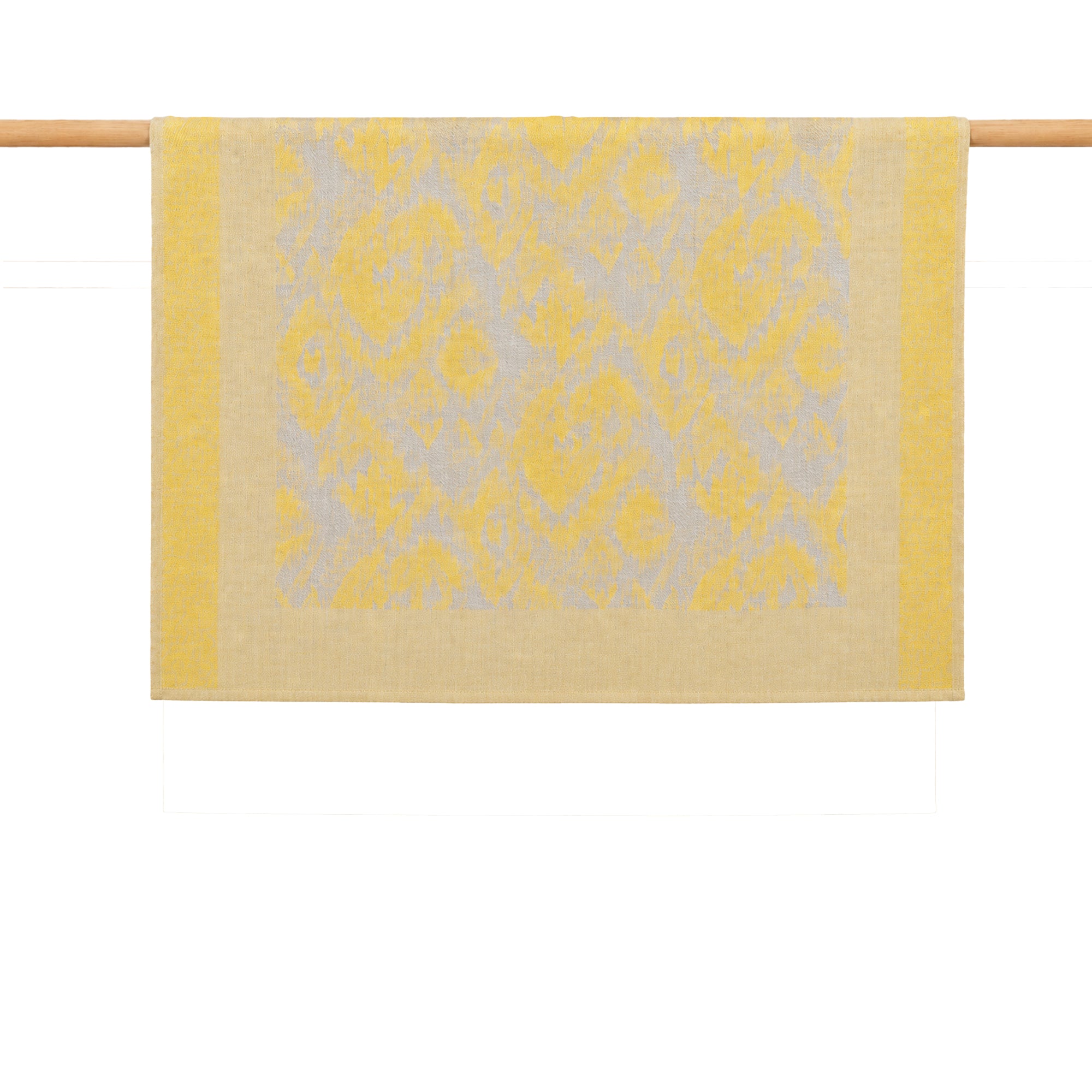 Açık Gri Sarı İkat Desenli Koltuk Şalı 134X140 cm