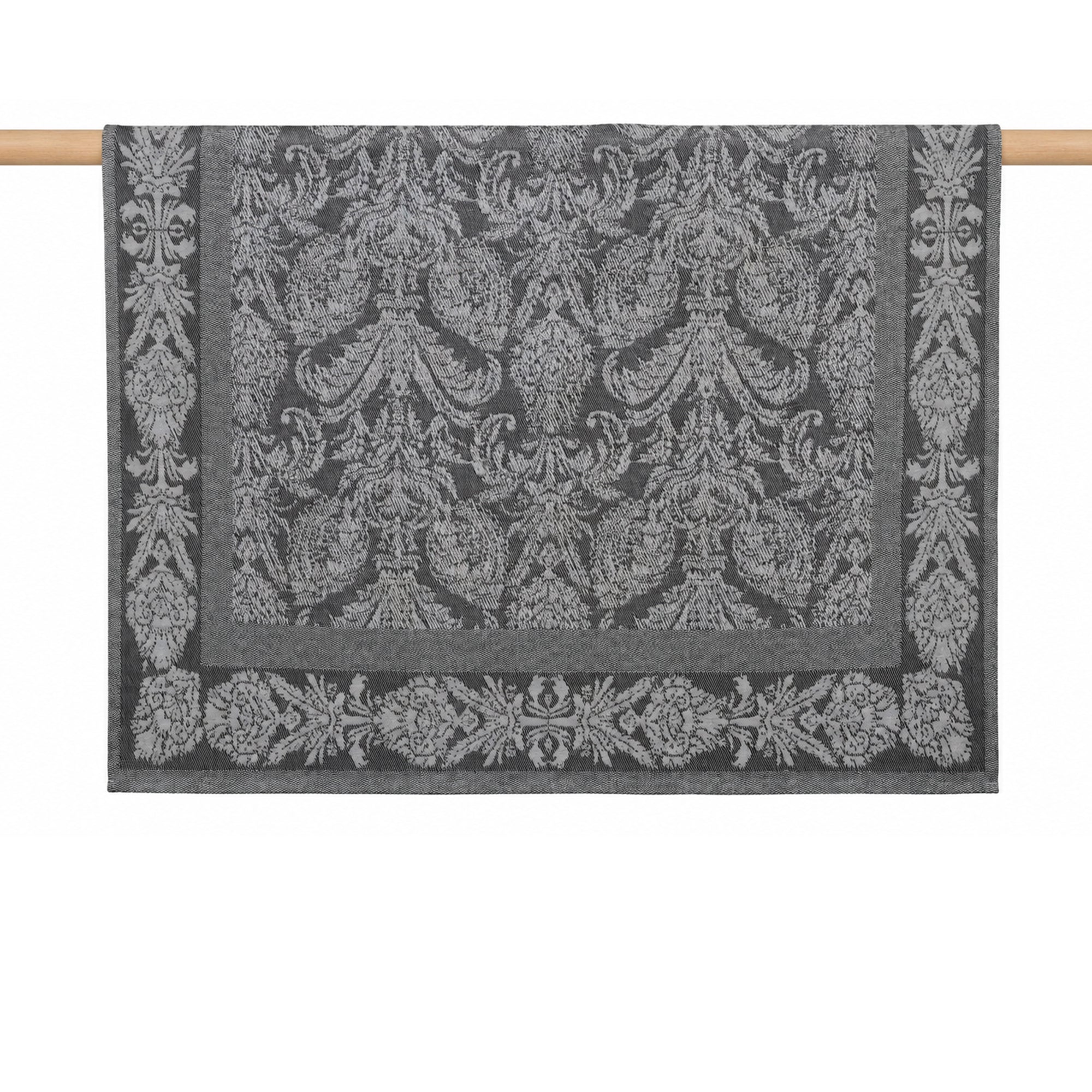 Açık Gri Siyah Damask Desenli Koltuk Şalı 133X163 cm