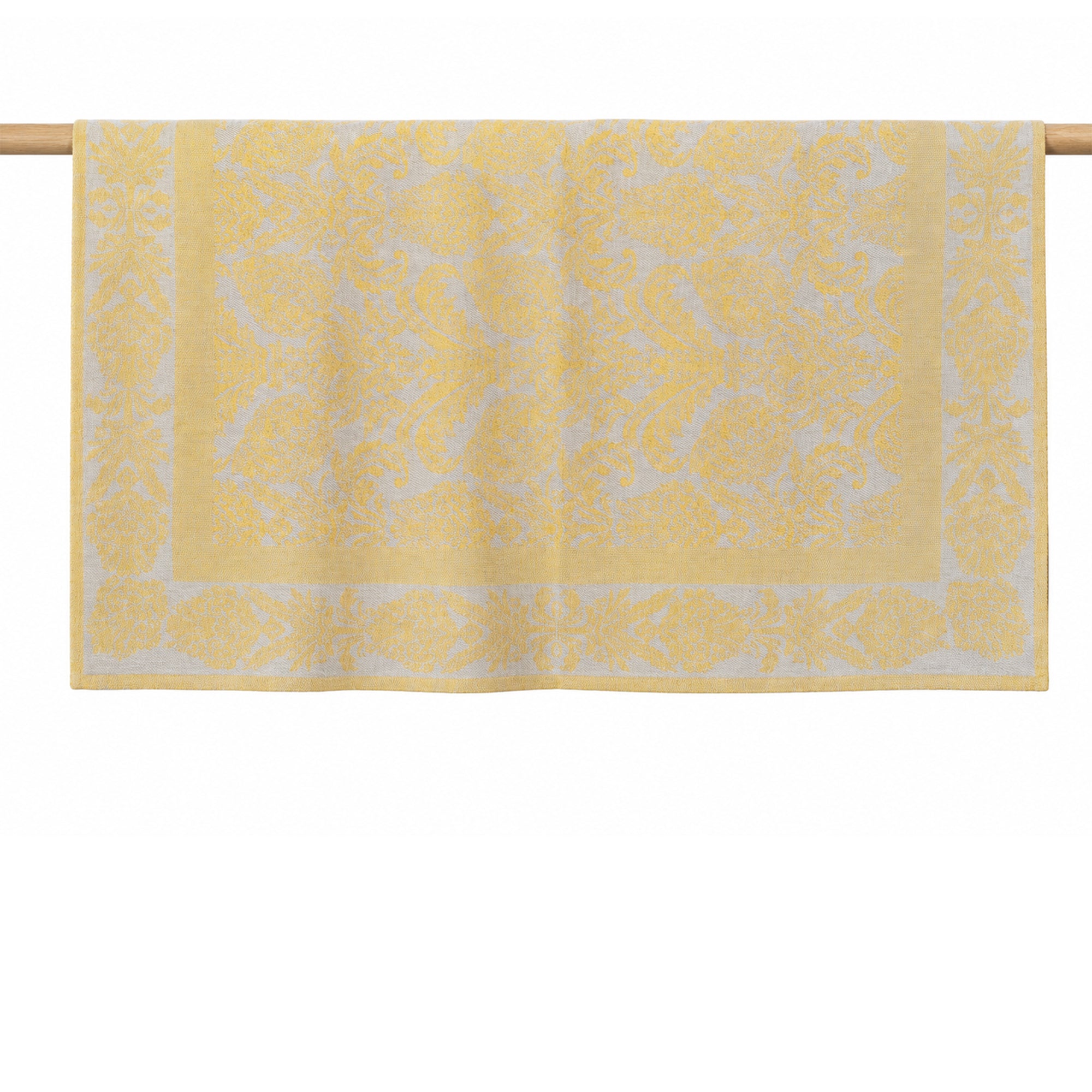 Açık Gri Sarı Damask Desenli Koltuk Şalı 133X161 cm