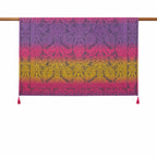 Fuşya Mor Damask Püsküllü Koltuk Şalı 130X150 cm