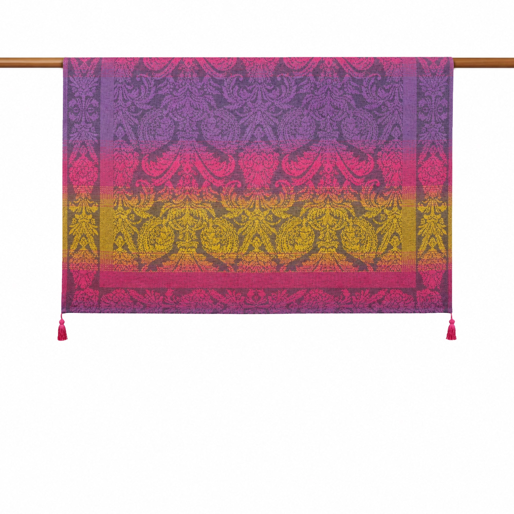 Fuşya Mor Damask Püsküllü Koltuk Şalı 130X150 cm