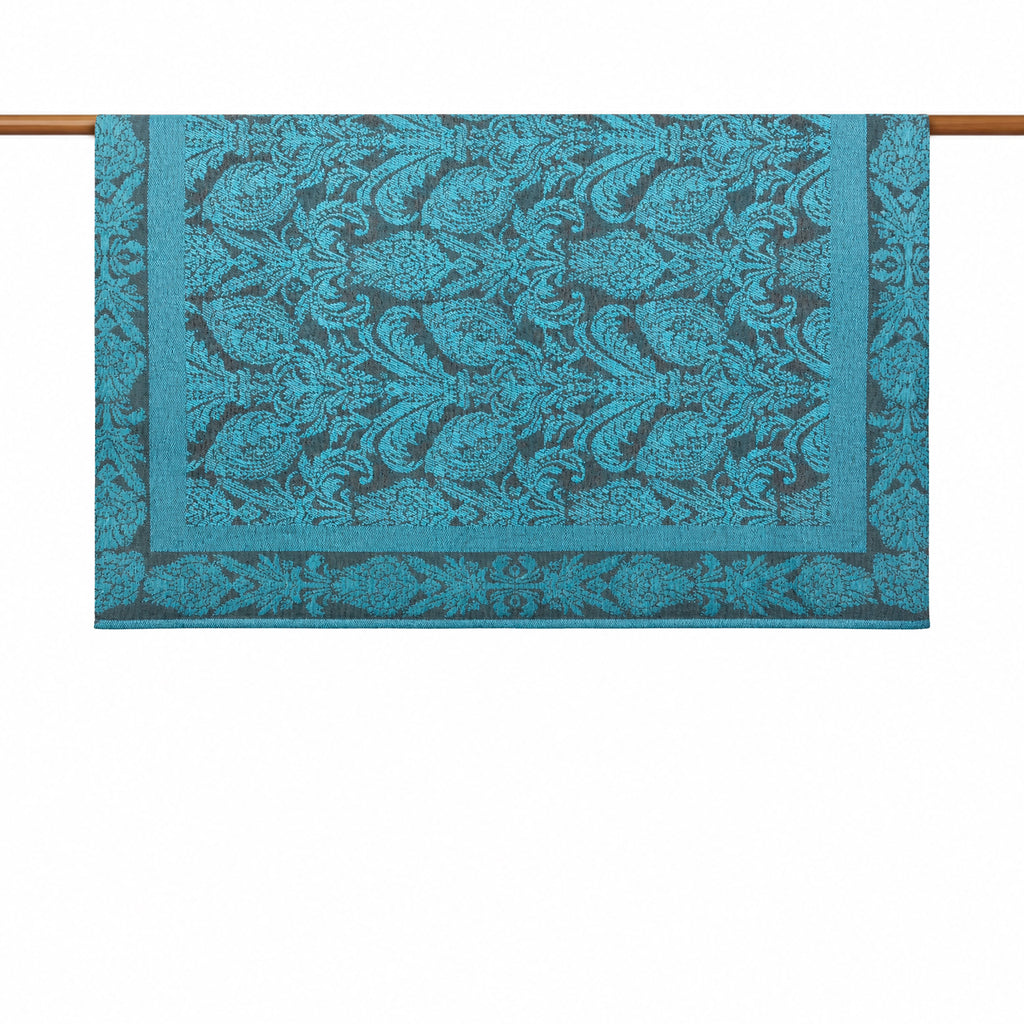 Turkuaz Damask Desenli Koltuk Şalı