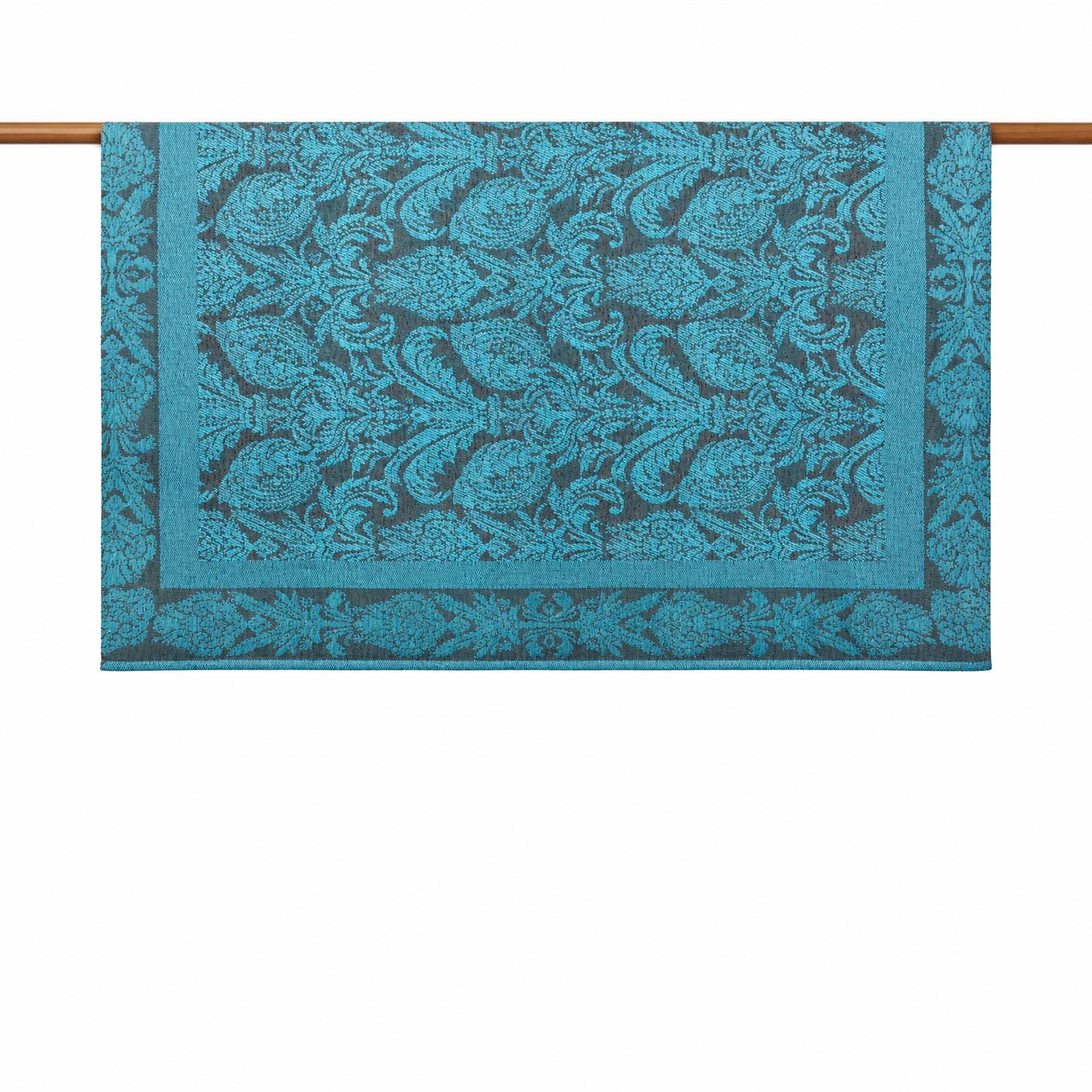 Turkuaz Damask Desenli Koltuk Şalı