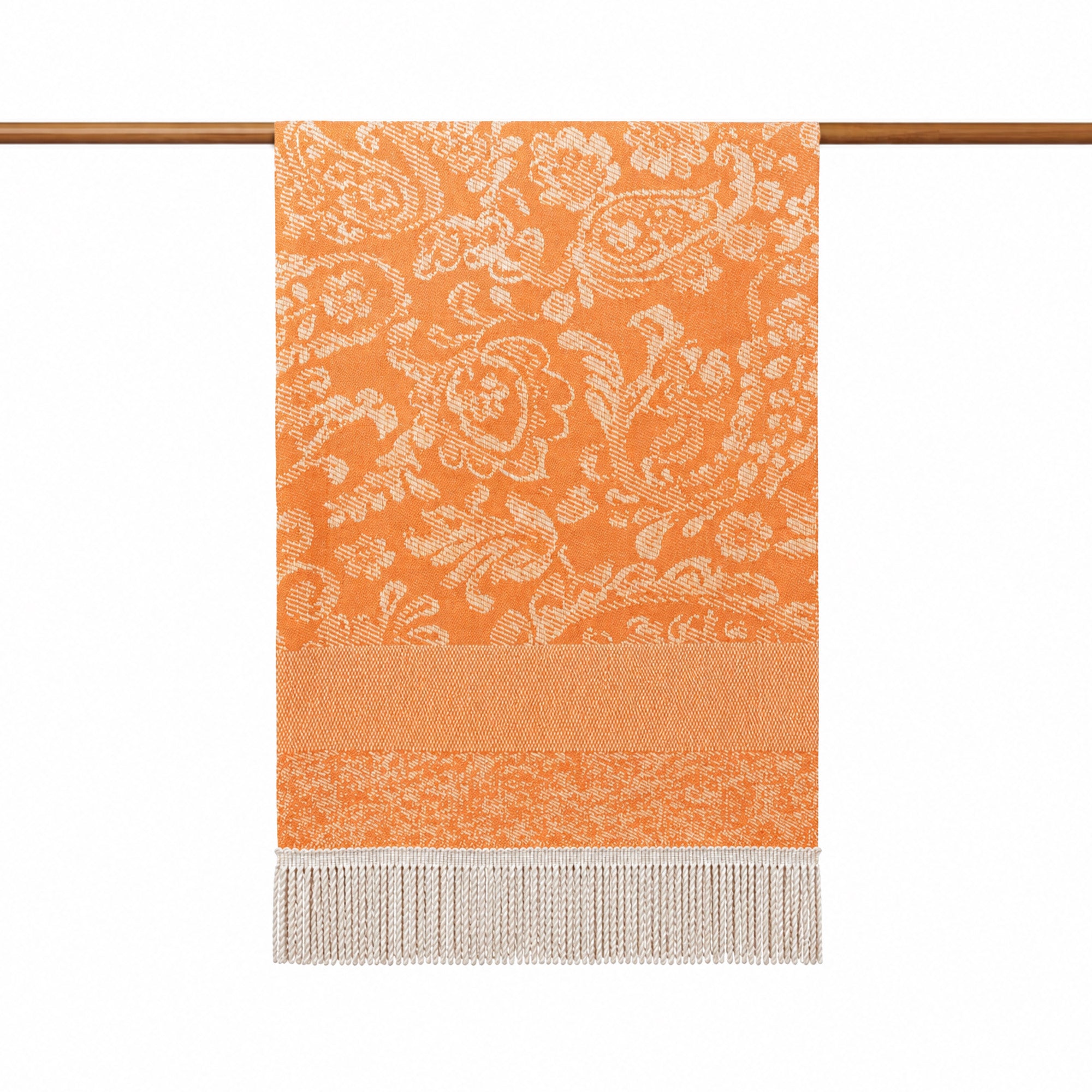 Turuncu Damask Desenli Runner - Saçaklı